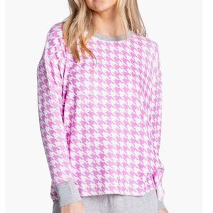 PJ Salvage Houndstooth Long Sleeve Pullover Pajama Top, Purple/Ivory